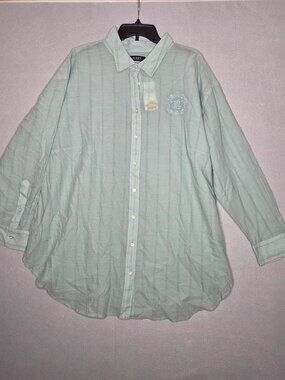 Lauren Ralph Lauren Plus Size Oversize Striped Cotton Voile Shirt -Sage Green